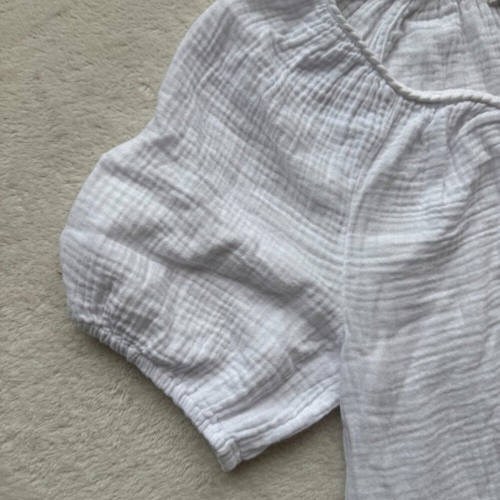 J.Crew White Gauze Puff Sleeve Peasant Blouse Cottagecore Top Size M - Picture 3 of 13